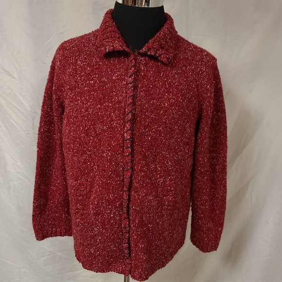 Crazy Horse Liz Claiborne Womens 1 Red Speckled Full Zip Cardigan Sweater Jacket - Picture 13 of 13